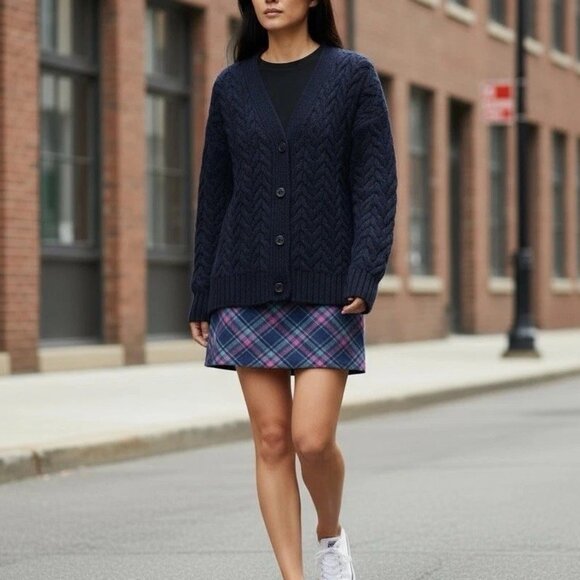 Y2K Talbots Wool Blue & Pink Tartan Plaid Mini Skirt Academia Preppy Womens 1X - Picture 1 of 12